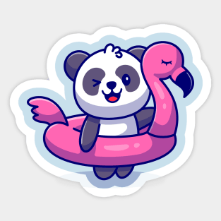 Cute Panda With Flamingo Tires Cartoon Sticker